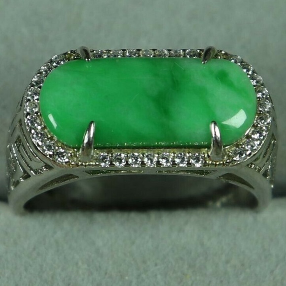 S925 Silver Certified Green Natural A Jade jadeite Adjustable Ring - Picture 3 of 5
